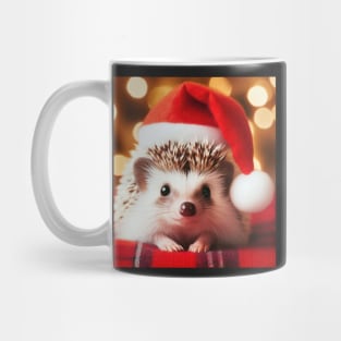 a cute little hedgehog wearing a santa hat at christmas time Mug